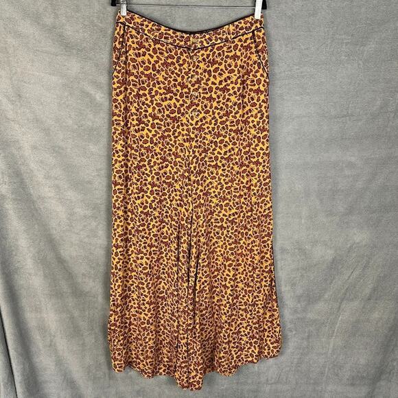 Free People Pants Womens 12 Tan Animal Print Wide Leg Boho Festival Hippie - Picture 2 of 16